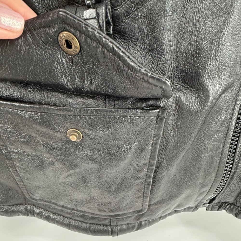 WILDA Genuine Leather Jacket Womens Medium Fur Collar Black Moto Biker Bomber - Picture 7 of 12